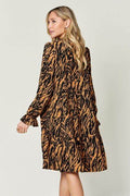 Double Take Full Size Printed Ruffle Hem Long Sleeve Dress - Hovatok