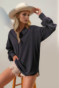 Double Take Exposed Seam Ribbed Textured V-Neck Long Sleeve T-Shirt - Hovatok