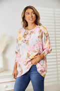 Double Take Floral Round Neck Three-Quarter Sleeve Top - Hovatok