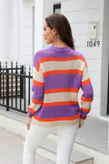 Angel Wings Color Block Round Neck Dropped Shoulder Sweater - Hovatok
