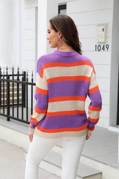 Angel Wings Color Block Round Neck Dropped Shoulder Sweater - Hovatok