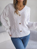 Cable-Knit Buttoned V-Neck Sweater - Hovatok
