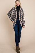 BOMBOM Houndstooth Open Front Cocoon Knit Cardigan - Hovatok
