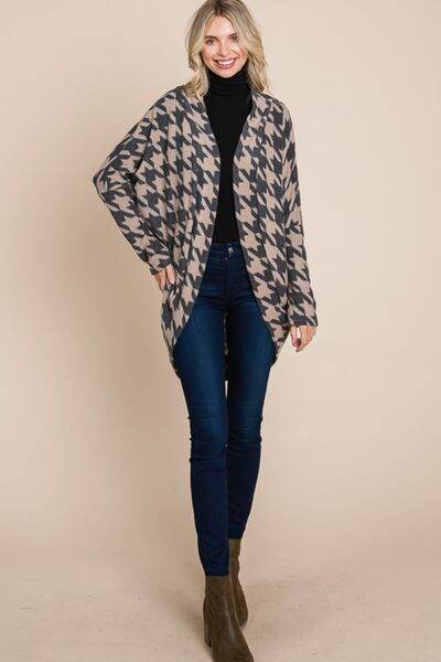 BOMBOM Houndstooth Open Front Cocoon Knit Cardigan - Hovatok