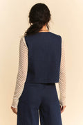 Davi & Dani Lace Patch Open Front Denim Vest - Hovatok