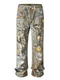 Men's Wide Straight Printed Jeans with Pockets - Hovatok