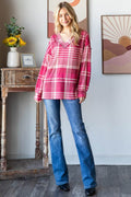 Heimish Plaid Drop Shoulder V-Neck T-Shirt - Hovatok