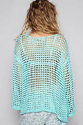 POL Side Slit Openwork Long Sleeve Knit Cover Up - Hovatok