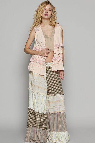POL Ruffled Open Front Sleeveless Cardigan - Hovatok