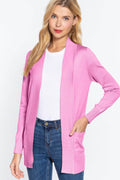 ACTIVE BASIC Ribbed Trim Open Front Cardigan - Hovatok