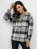 Shiny Plaid Button Up Collared Neck Jacket - Hovatok