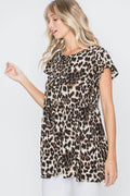 Heimish Full Size Leopard Round Neck Short Sleeve Blouse Plus Size - Hovatok