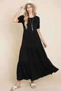 BOMBOM Short Sleeve Tiered Maxi Dress - Hovatok