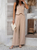 Devine Button Down Vest and Wide Leg Pants Set - Hovatok
