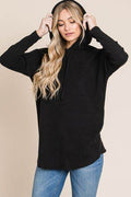BOMBOM Contrast Drawstring Drop Shoulder Knit Hoodie - Hovatok