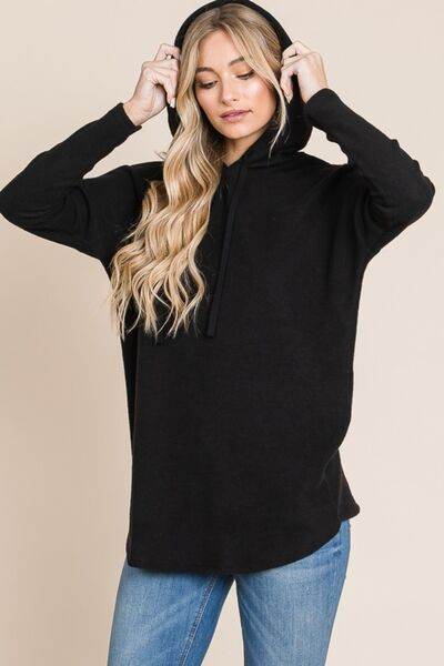BOMBOM Contrast Drawstring Drop Shoulder Knit Hoodie - Hovatok