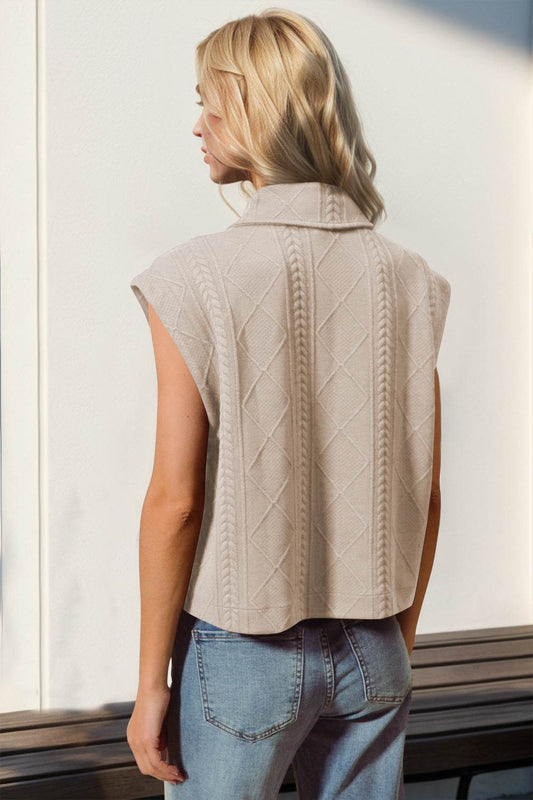 Double Take Snap Down Texture Crop Vest - Hovatok