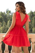 V-Neck Shoulder Detail Mesh Dress - Hovatok