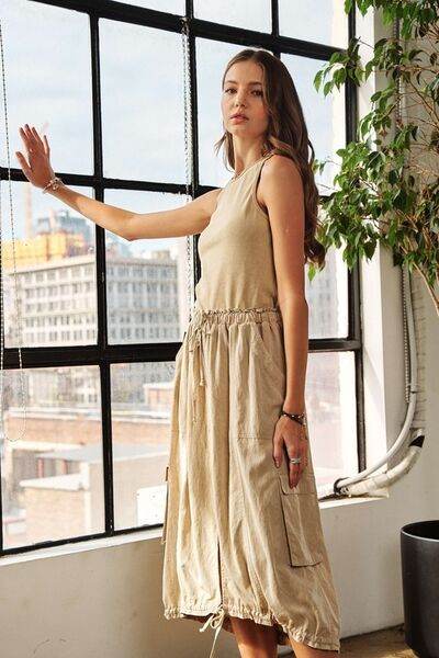 ADORA Drawstring Sleeveless Washed Dress - Hovatok