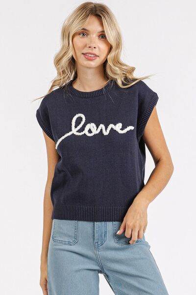 Mittoshop Contrast Letter Round Neck Cap Sleeve Knit Top - Hovatok