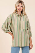 Mittoshop Striped Bubble Sleeve Button Down Shirt - Hovatok