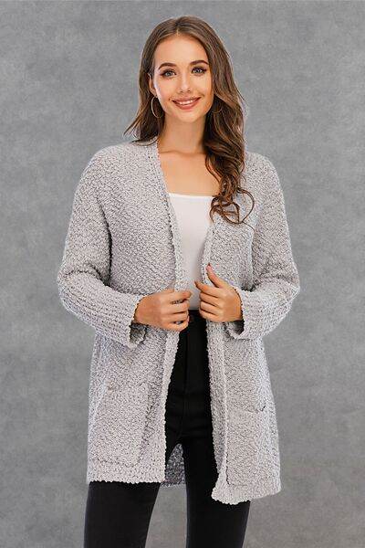 Angel Wings Pocketed Open Front Long Sleeve Cardigan - Hovatok