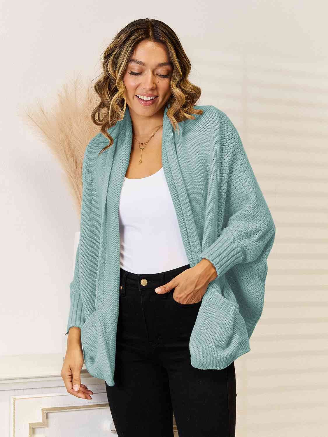 Angel Wings Open Front Cardigan with Pockets - Hovatok