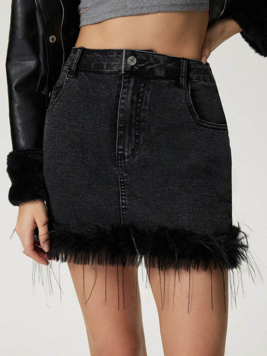 Plush Hem Mini Denim Skirt - Hovatok