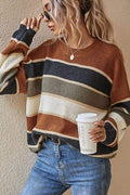 Contrast Striped Round Neck Long Sleeve Sweater - Hovatok