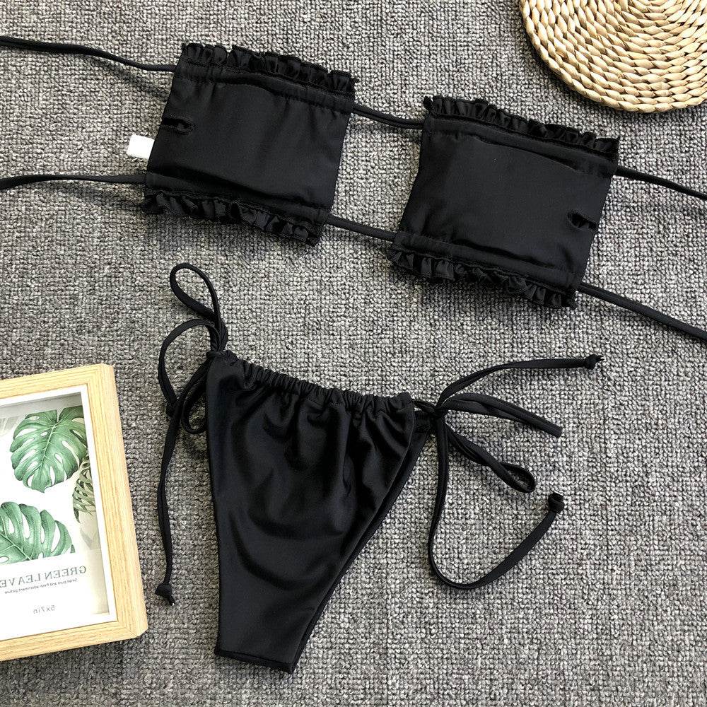 Frill Trim Ruched Bikini Set - Hovatok