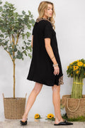 Celeste Full Size Decor Button Leopard Short Sleeve Dress Plus Size - Hovatok