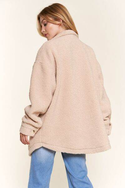 And The Why Teddy Sherpa Button Down Curved Hem Shacket - Hovatok