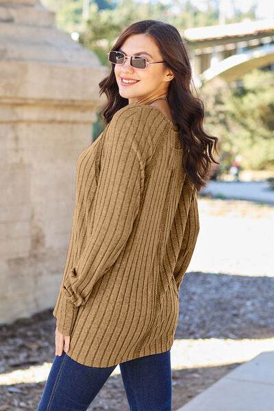 Basic Bae Full Size Ribbed Round Neck Long Sleeve Knit Top - Hovatok