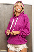 BiBi Brushed Checker Drawstring Long Sleeve Hoodie - Hovatok