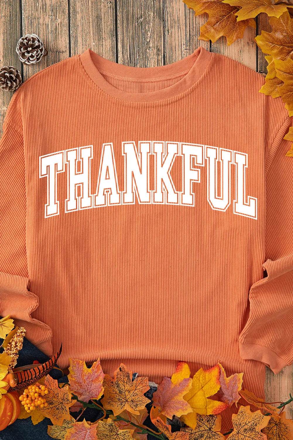 THANKFUL Round Neck Long Sleeve Sweatshirt - Hovatok