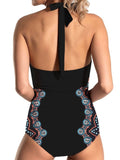 FAM-FAM Cutout Printed Halter Neck One-Piece Swimwear - Hovatok
