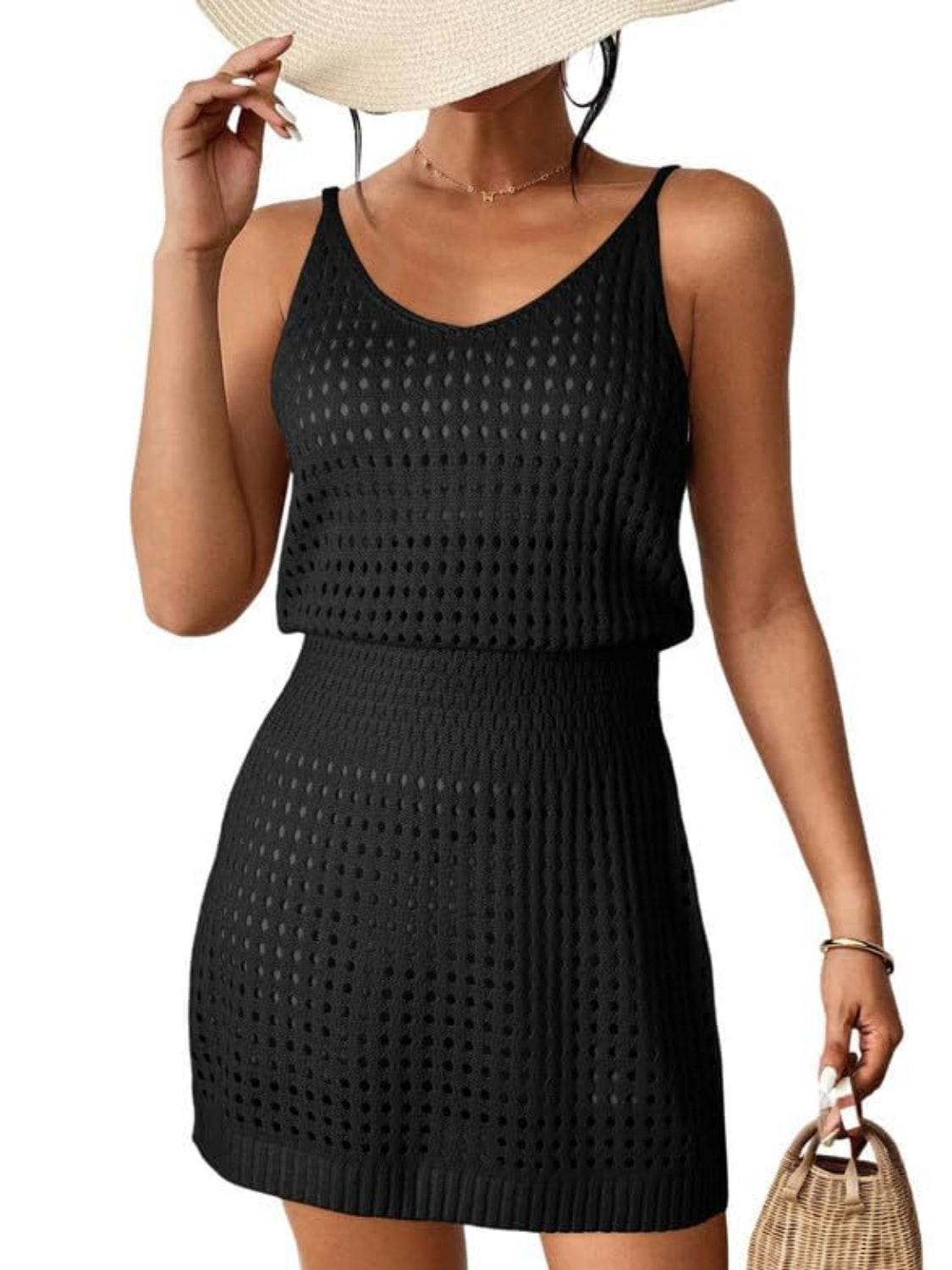 Openwork V-Neck Sleeveless Cover Up Dress - Hovatok