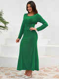 Ruched Round Neck Long Sleeve Dress - Hovatok