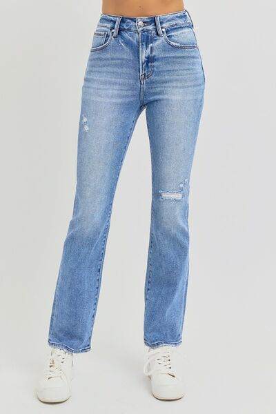 RISEN Full Size Distressed High-Rise Ankle Straight Jeans - Hovatok