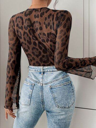 Perfee Leopard V-Neck Lace Bodysuit - Hovatok