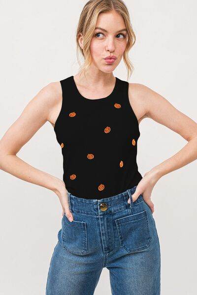 And The Why Jack O' Lantern Embroidered Ribbed Tank - Hovatok