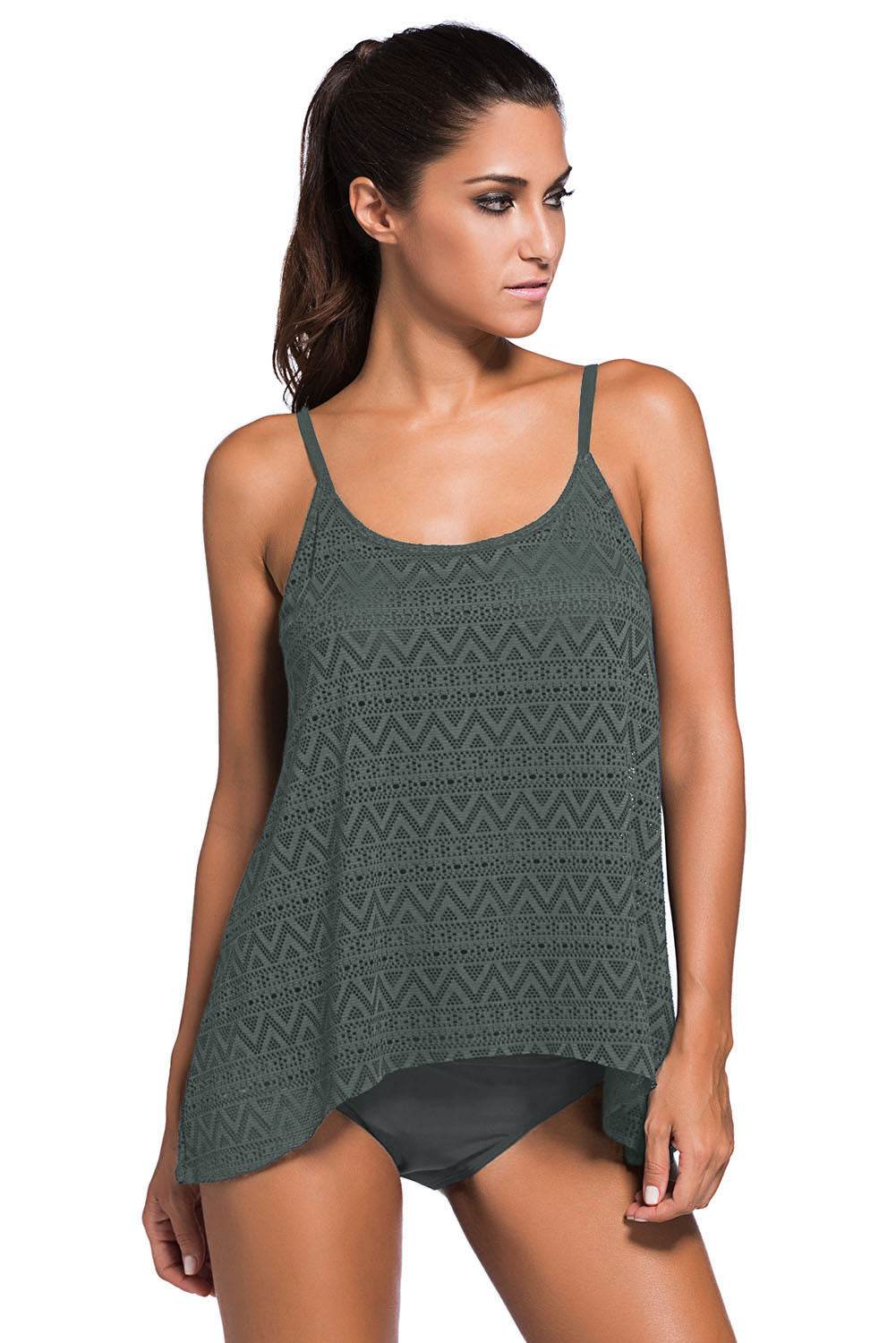 Full Size Spaghetti Strap Scoop Neck Tankini Set - Hovatok