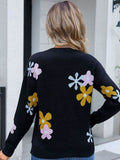 Angel Wings Flower Round Neck Dropped Shoulder Sweater - Hovatok