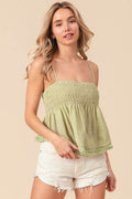 BiBi Fringed Hem Smocked Cami - Hovatok