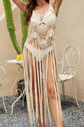 Cutout Fringe Scoop Neck Cover-Up - Hovatok