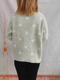 Heart Heathered Turtleneck Drop Shoulder Sweater - Hovatok