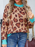 Angel Wings Leopard Round Neck Long Sleeve Sweater - Hovatok