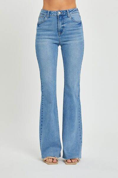 RISEN Full Size High Rise Raw Cut Hem Bootcut Jeans - Hovatok