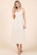 Mittoshop Stretch Twill Decor Button Sleeveless Midi Dress - Hovatok