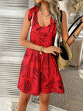 Devine Printed Tie Shoulder Overalls with Pockets - Hovatok
